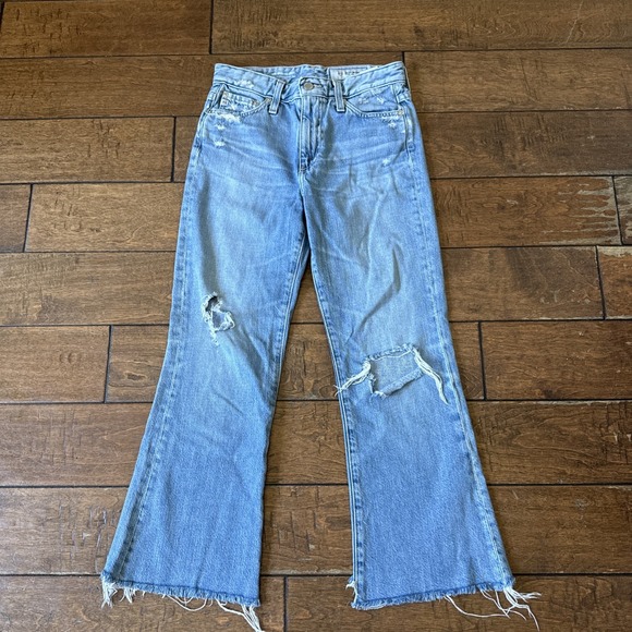 Ag Adriano Goldschmied Denim - AG The Quinne Crop High Rise Kicked Flare Distressed Jeans size Women's  26